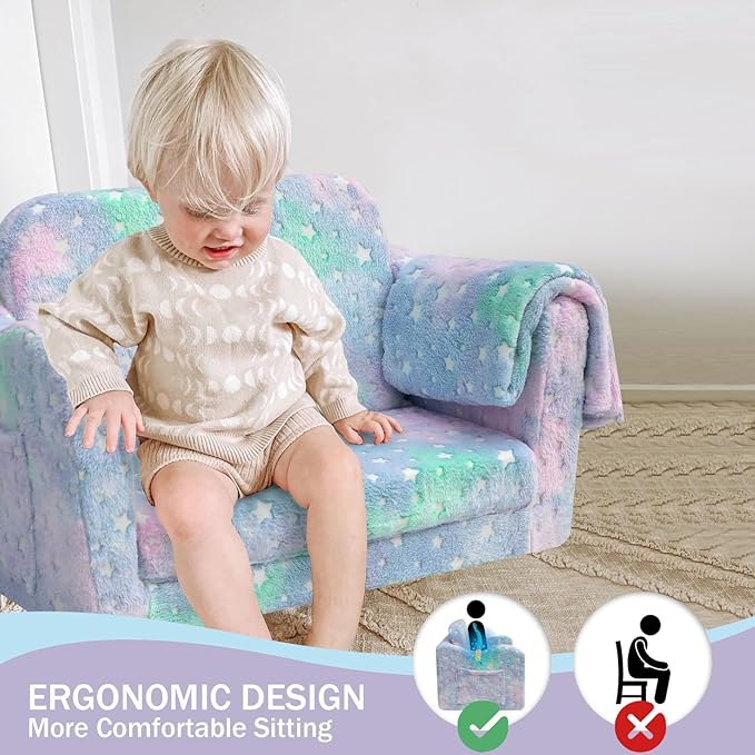 Fold Out Kids Couch, Flip Out Kids Sofa Chair with Blanket | GlowSofa