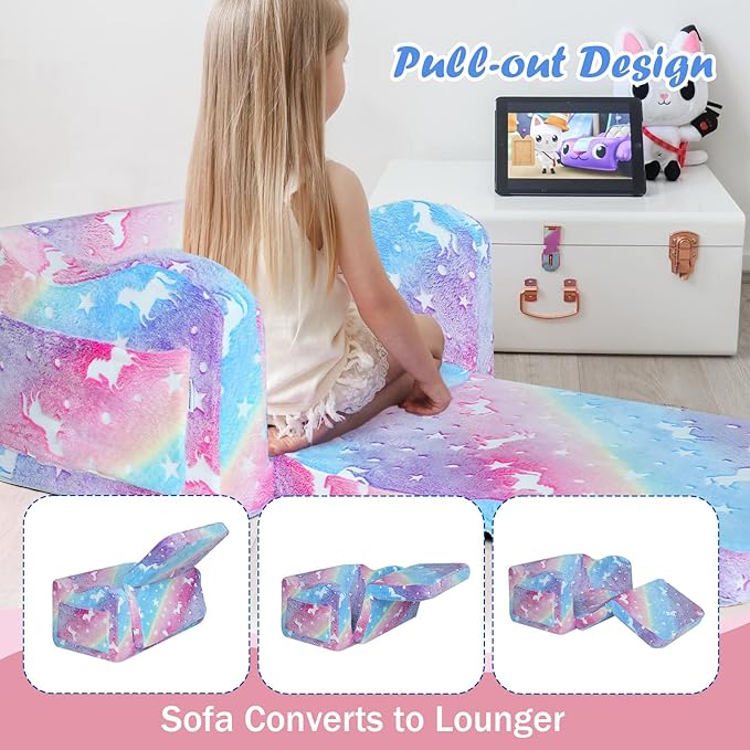 Fold Out Kids Couch, Flip Out Kids Sofa Chair with Blanket | GlowSofa