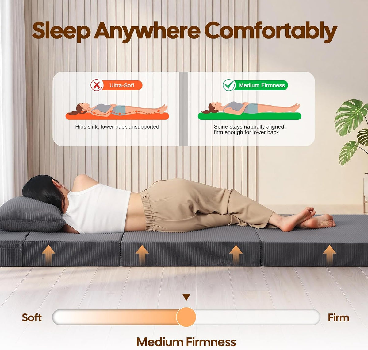 Folding Sleeper Chair Bed, 4-in-1 Boneless Futon