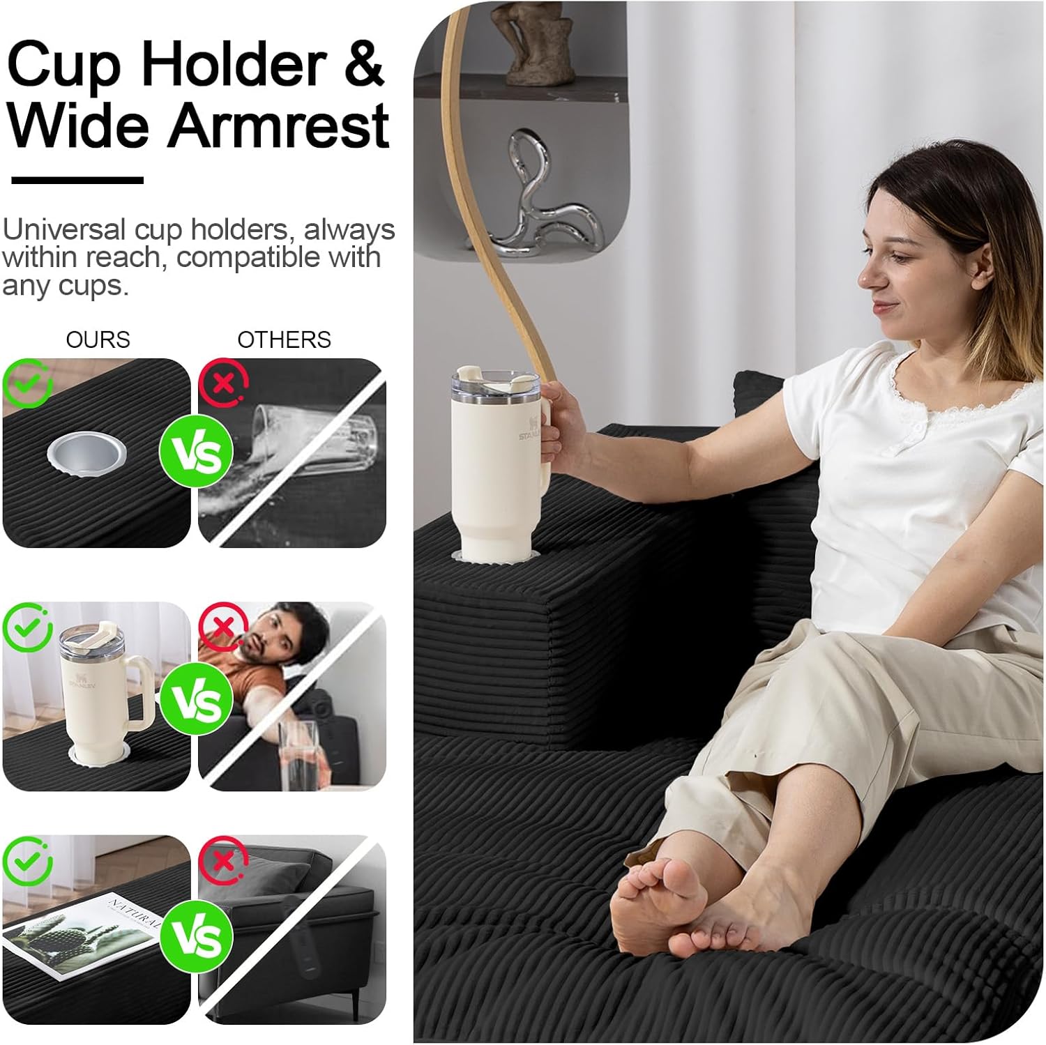 MeMoreCool Black Sectional Couches for Living Room, Comfy Boneless Couch, Cloud Modular Sectional Sofa No Assembly, Modern L Shape Sofa with Chaise, Soft Plush 107 in