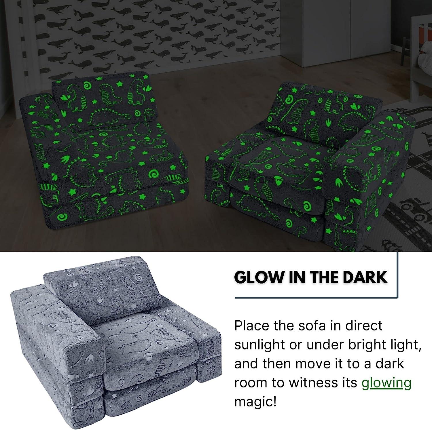 Glowing dinosaur kids play couch glow in the dark effect