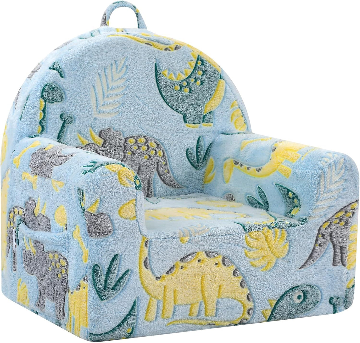 Sky Dino print — blue dinosaur fold-out kids couch