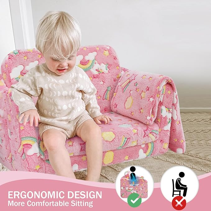 Fold Out Kids Couch, Flip Out Kids Sofa Chair with Blanket | GlowSofa