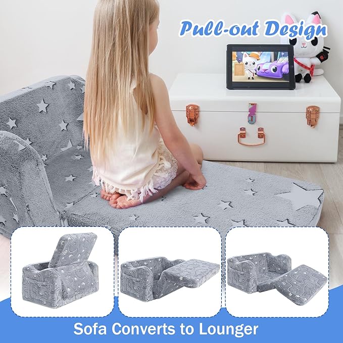 Fold Out Kids Couch, Flip Out Kids Sofa Chair with Blanket | GlowSofa