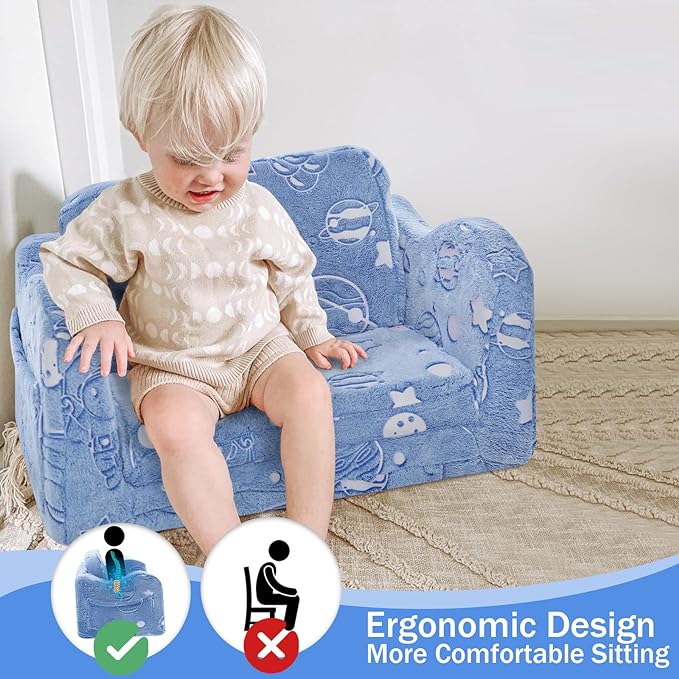 Fold Out Kids Couch, Flip Out Kids Sofa Chair with Blanket | GlowSofa