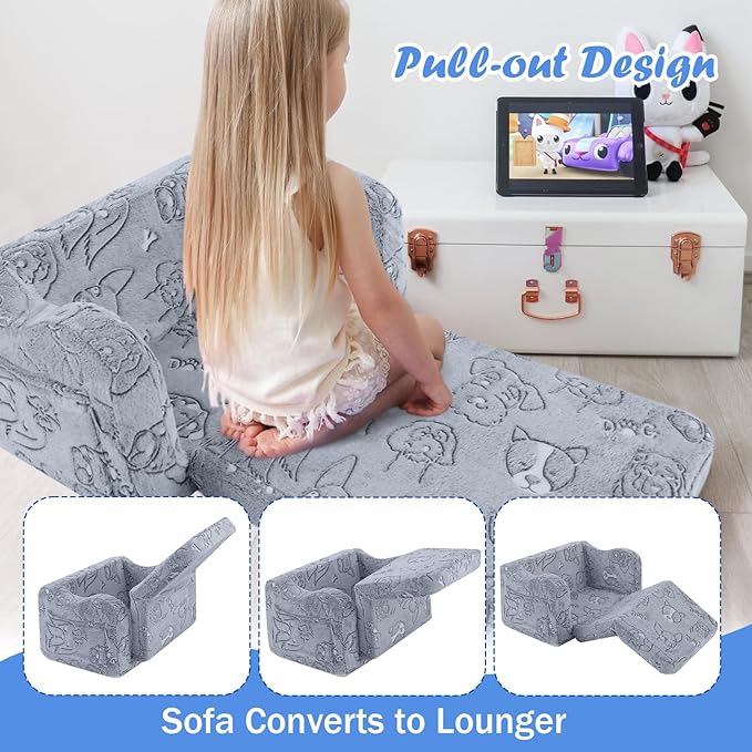 Fold Out Kids Couch, Flip Out Kids Sofa Chair with Blanket | GlowSofa