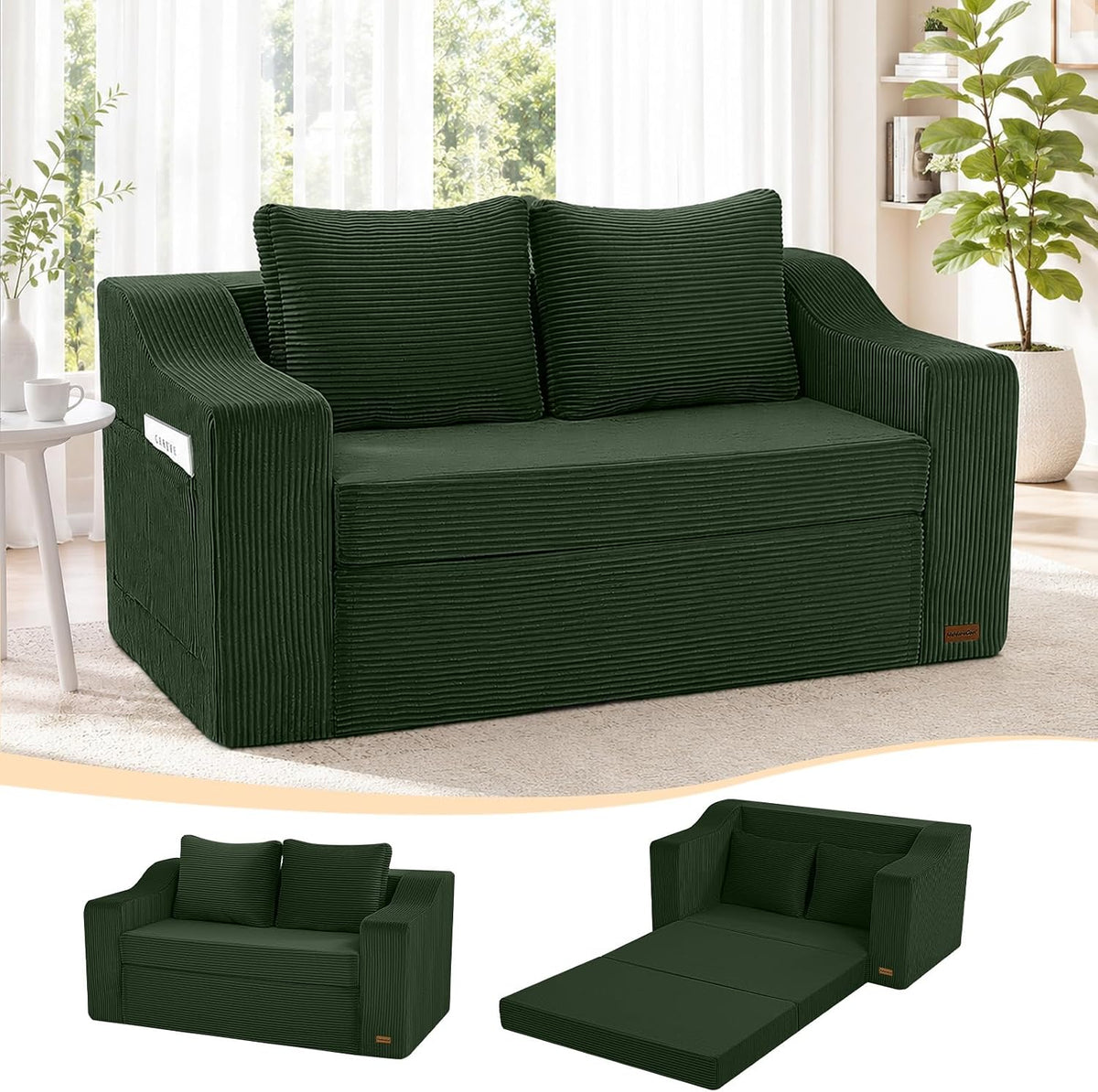 Boneless Loveseat Sleeper Sofa Bed, Pull Out Corduroy