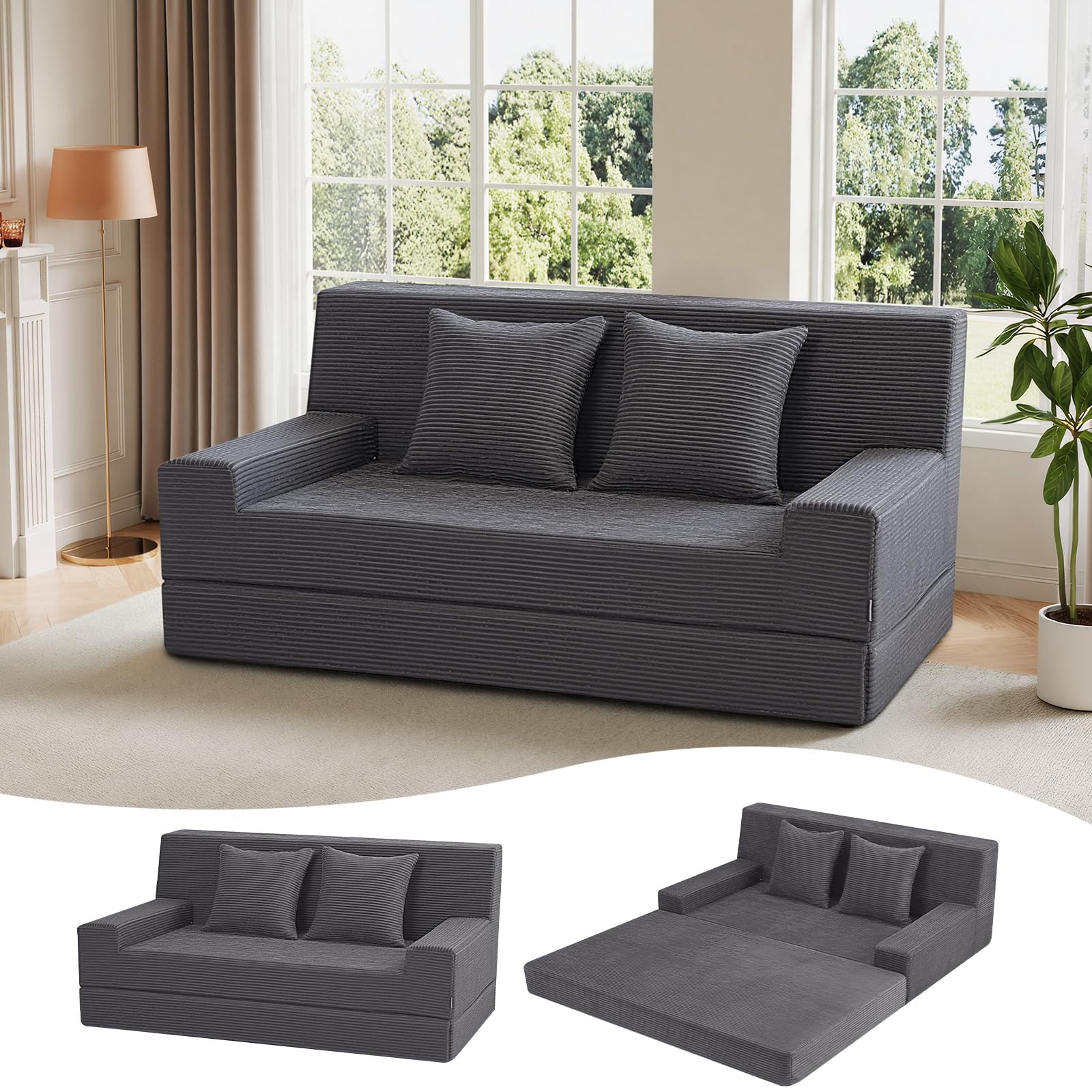 Boneless Couch Bed, 59" Loveseat Futon Sleeper