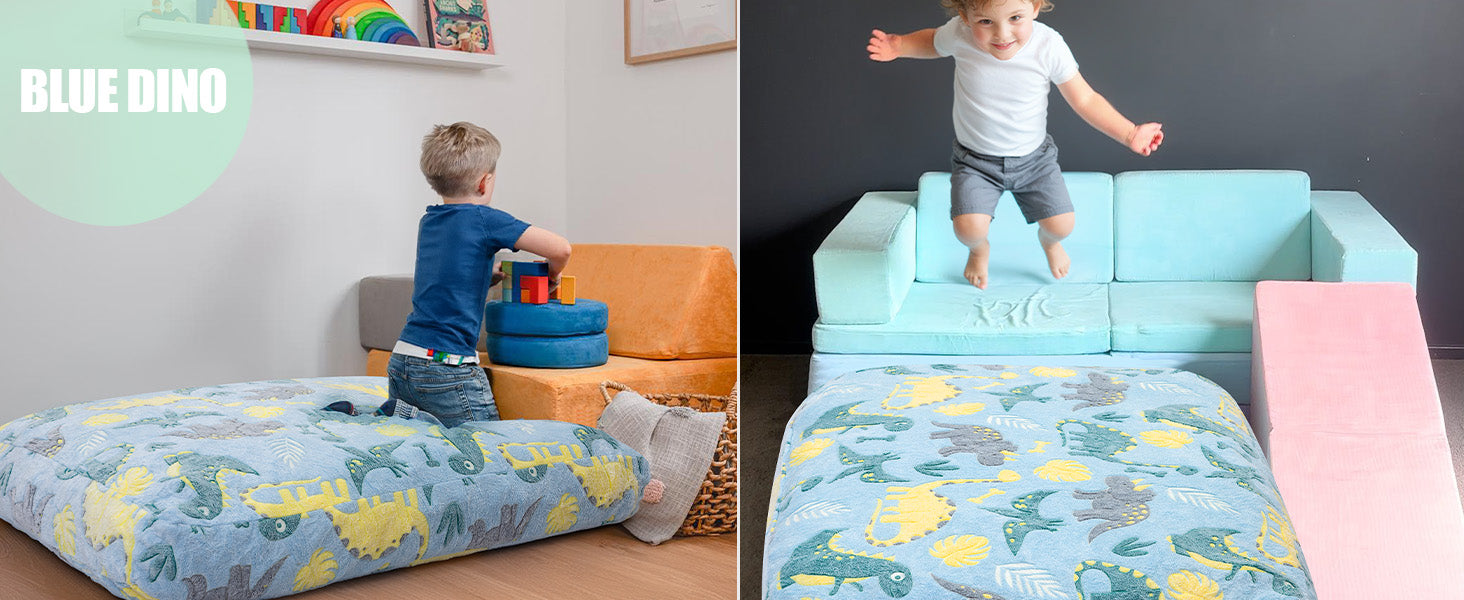 Boys play on Comax's Bean Bag Bed for kids