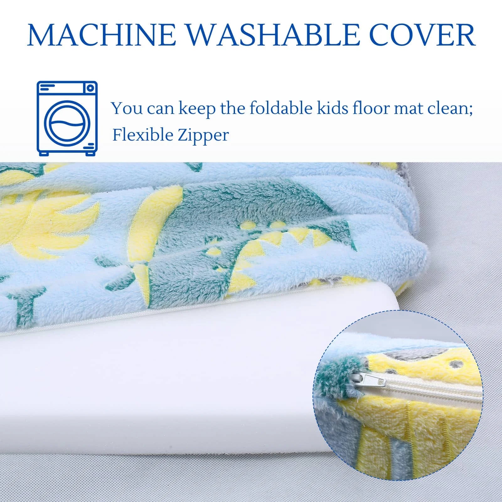 Blue Dinosaur Glow Foam Baby Play Mat Machine Washable Cover