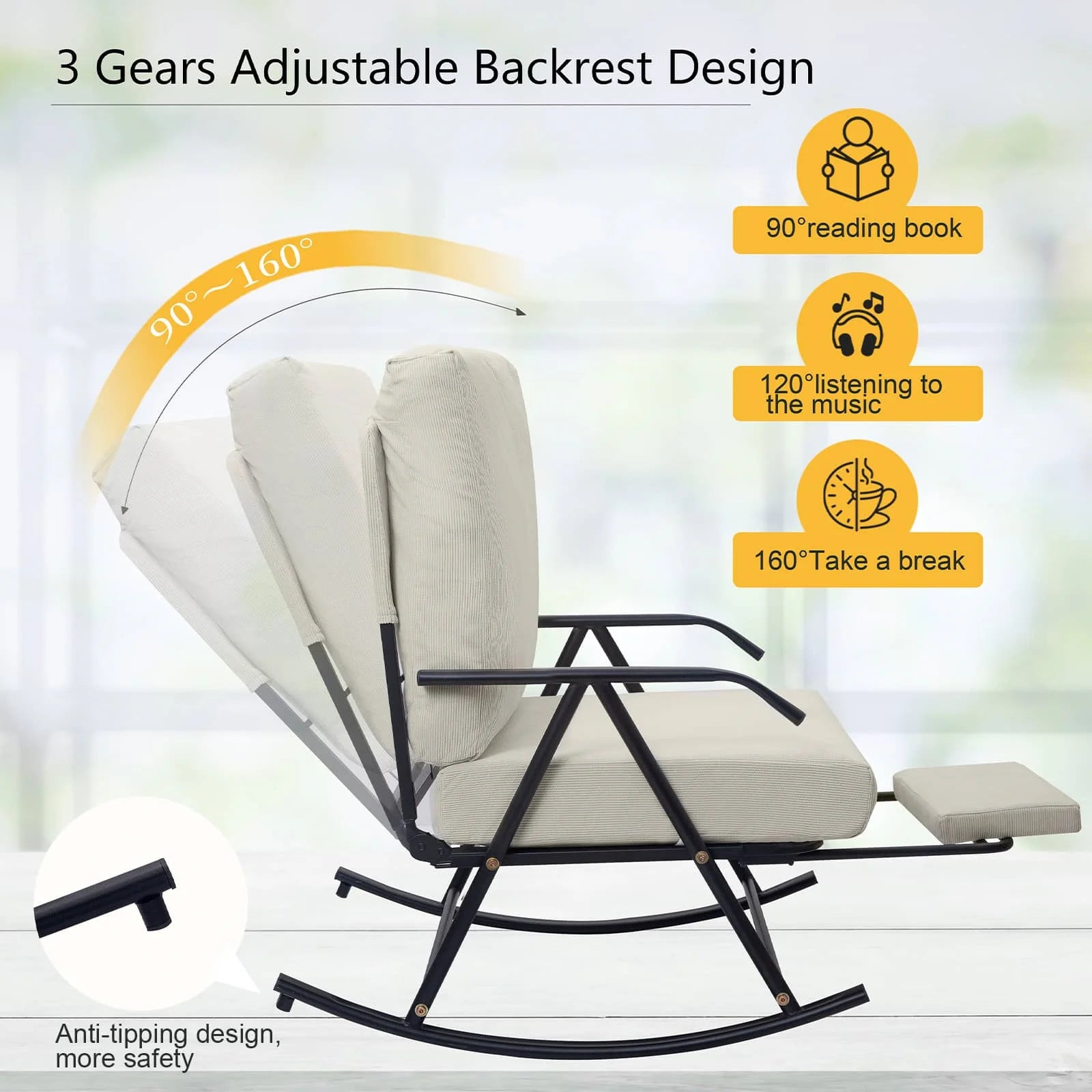 COMAX Beige Glider Rocking Chair  Adjustable Angle