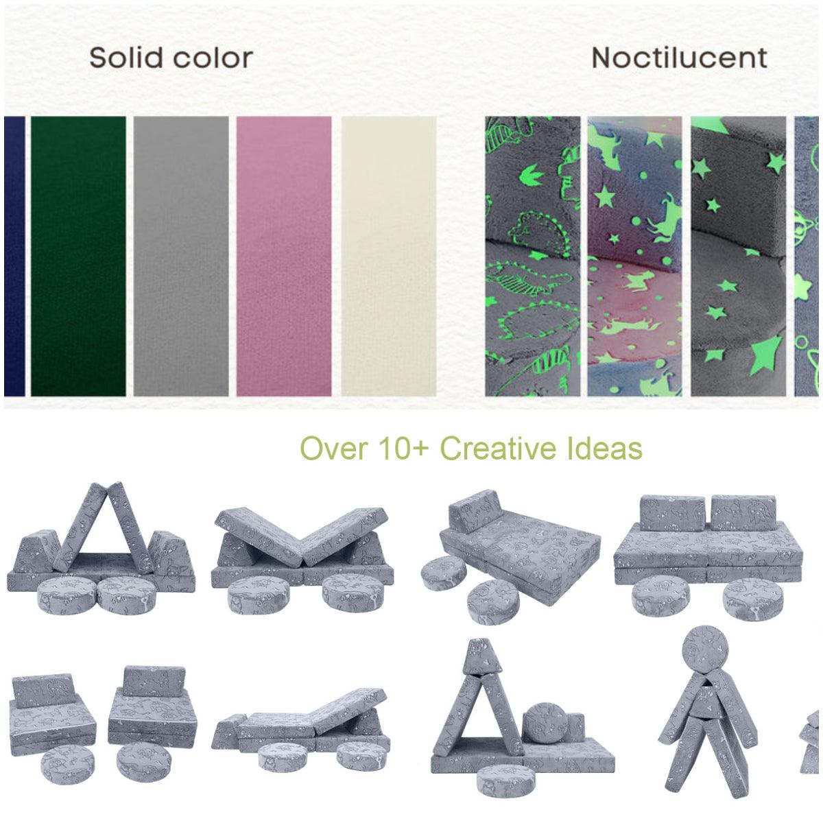 Glowsofa's kids paly couch Different colors to display, different patterns to display, and a variety of creative construction