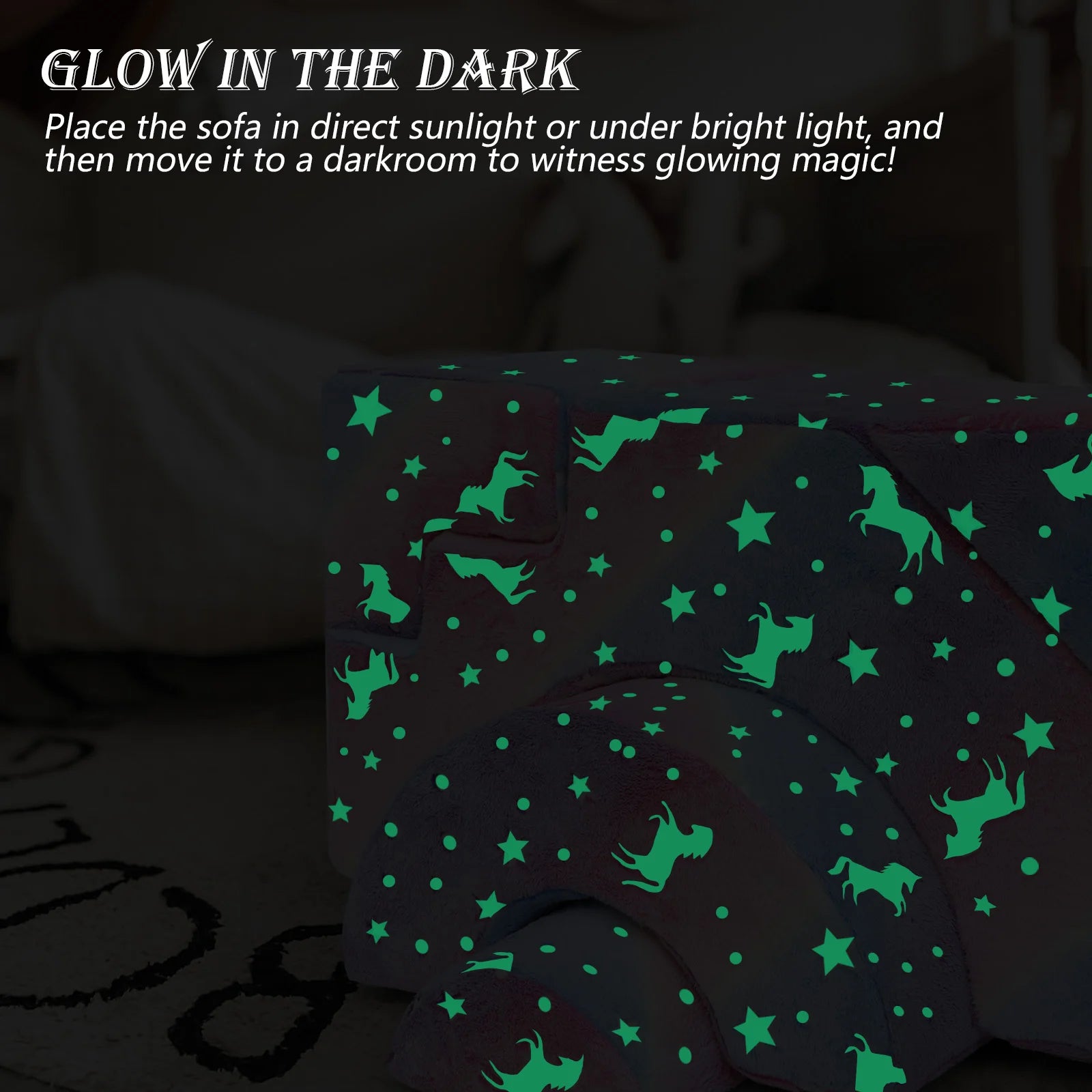 Glowsofa's Glowing Rainbow Climbing Kids Play Couch glow in the dark effect