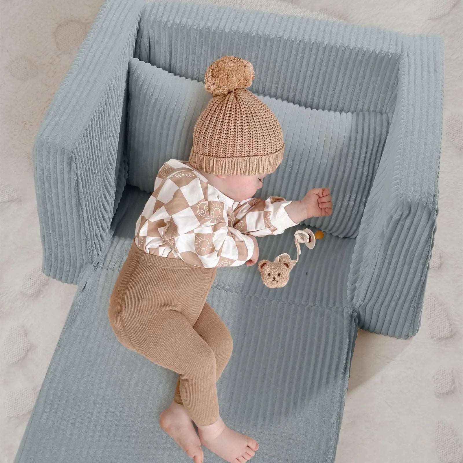 Baby Sleeping on Glowsofa's Grey Children's Fold Out Sofa