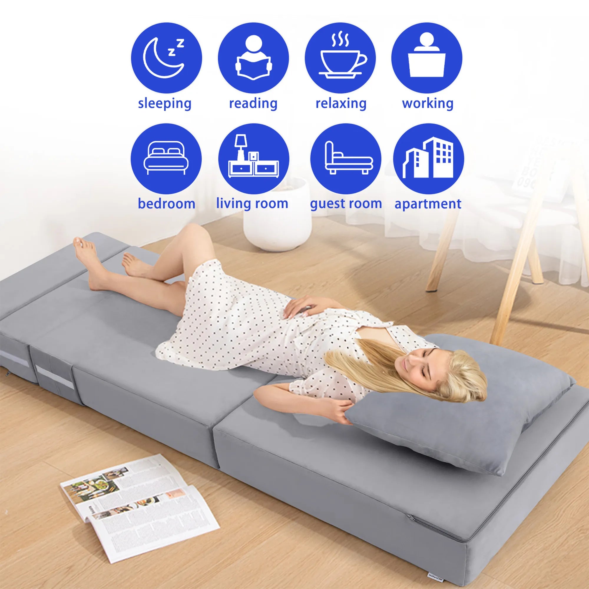 Foldable GlowSofa Chair Bed - 6" Foam Mattress Sleeper with Pillow | Glowsofa