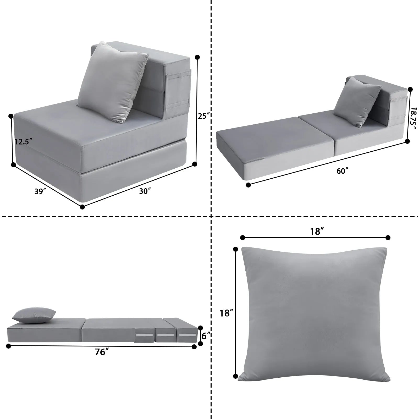 Foldable GlowSofa Chair Bed - 6" Foam Mattress Sleeper with Pillow | Glowsofa
