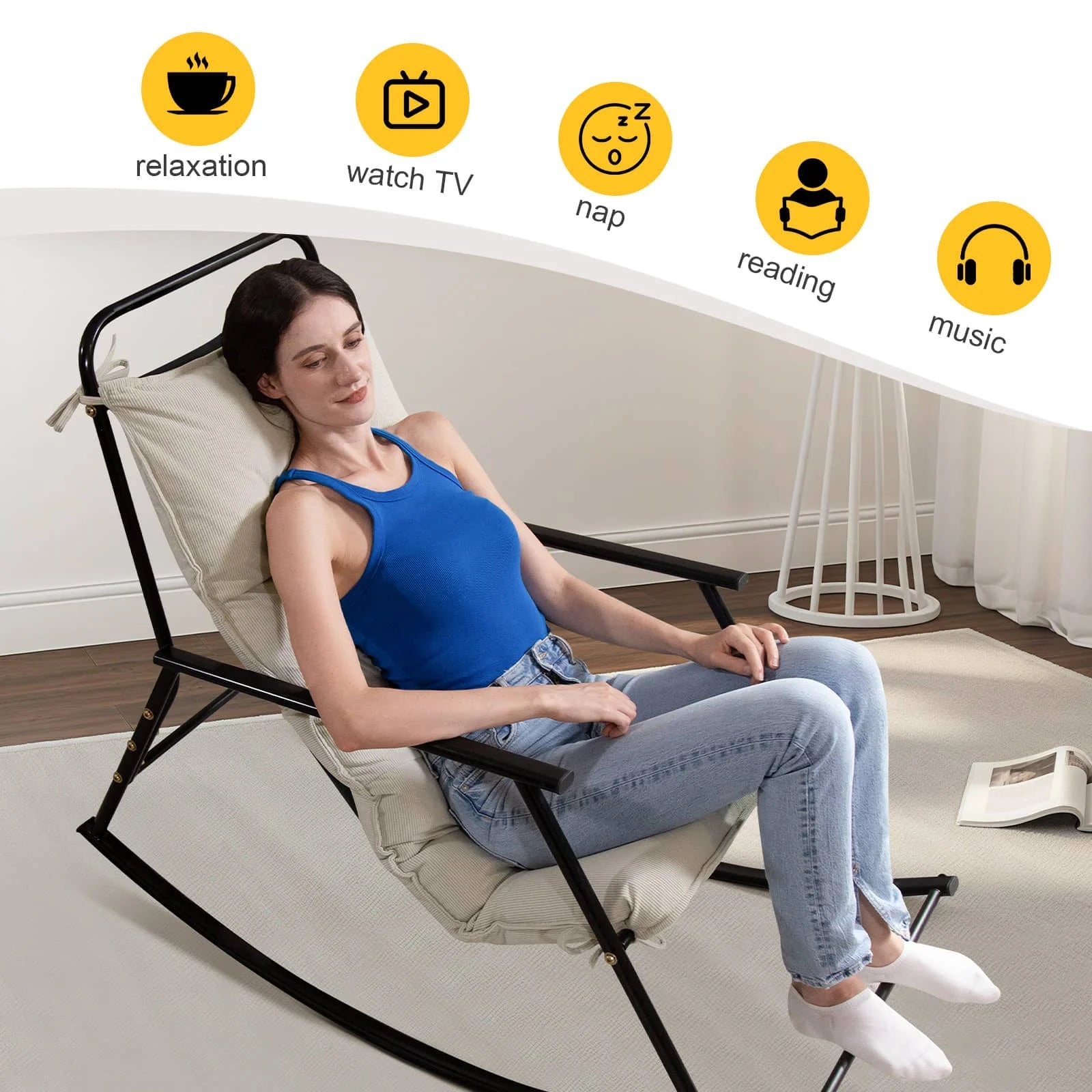 COAMX Rocking Chair-beige can be used in many scenarios such as reading, listening to music, resting, watching TV, etc.