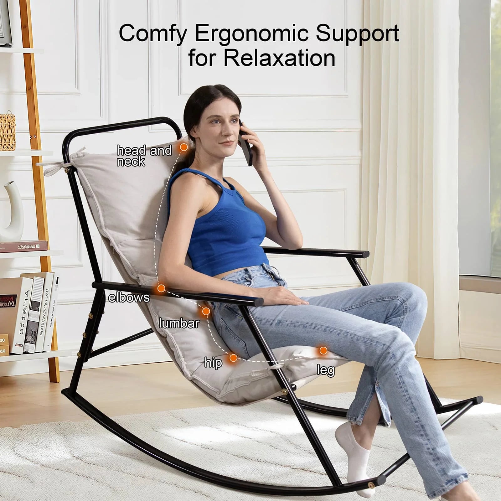 COMAX Beige Rocking Chair Cotton-linen fabric is ergonomically designed