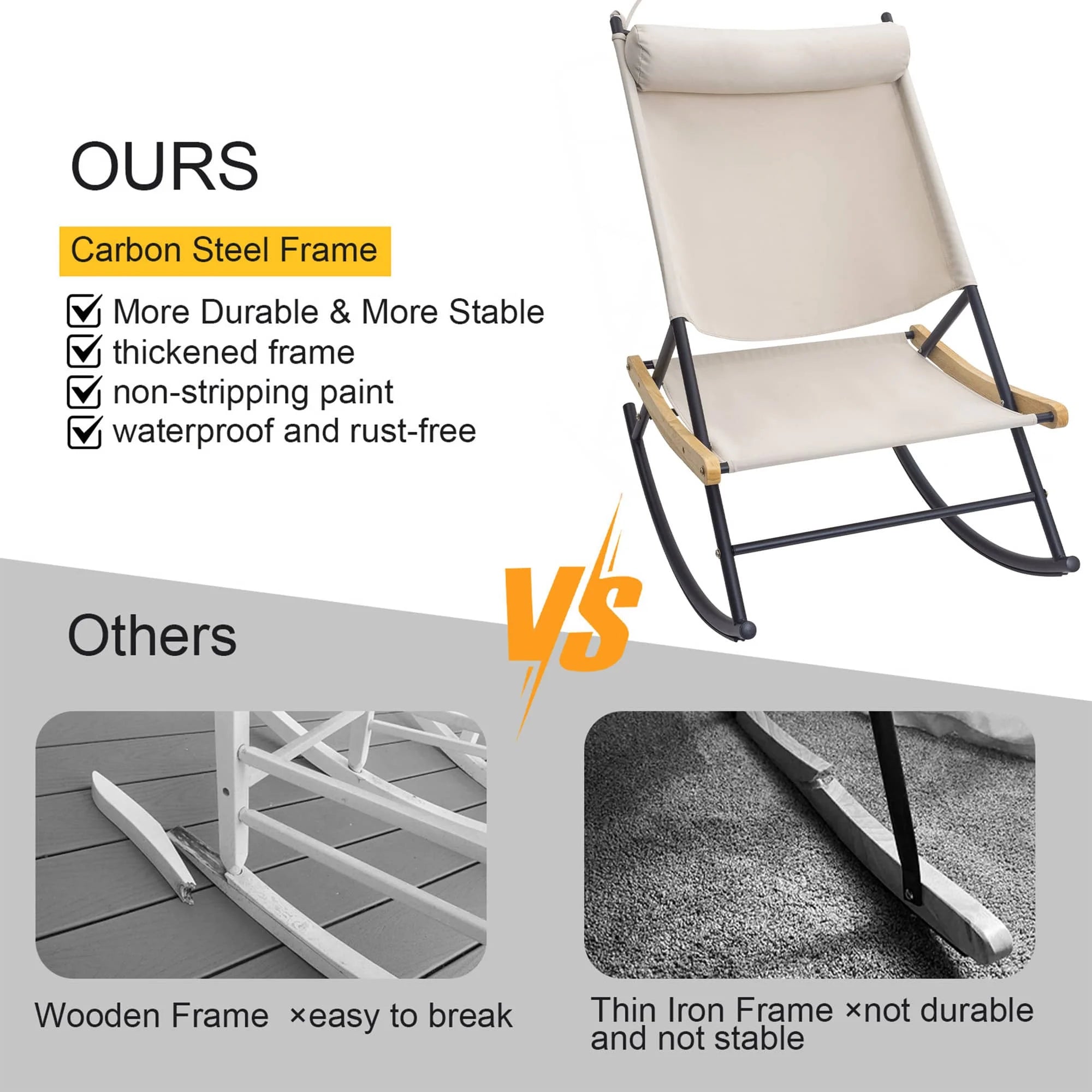 COMAX Outdoor Rocking Chair Steel Tripod Waterproof, Durable and Lightweight