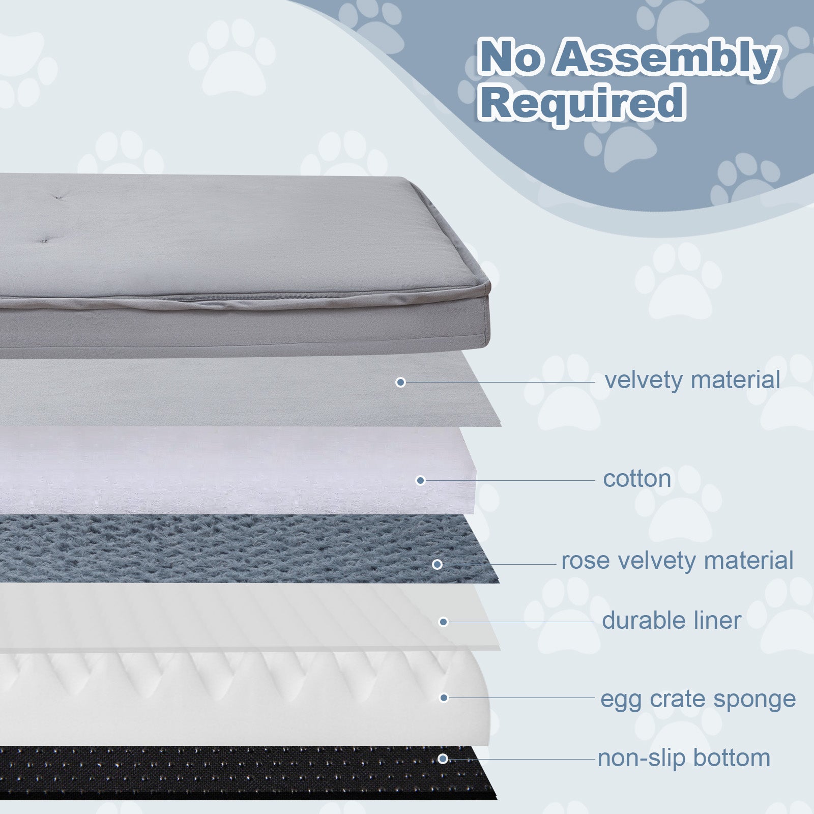 Comax's Dog Bed does not need to be installed to have velvety matrial, cotton,rose velvety material,durable liner,egg crate sponge,non-slip bottom