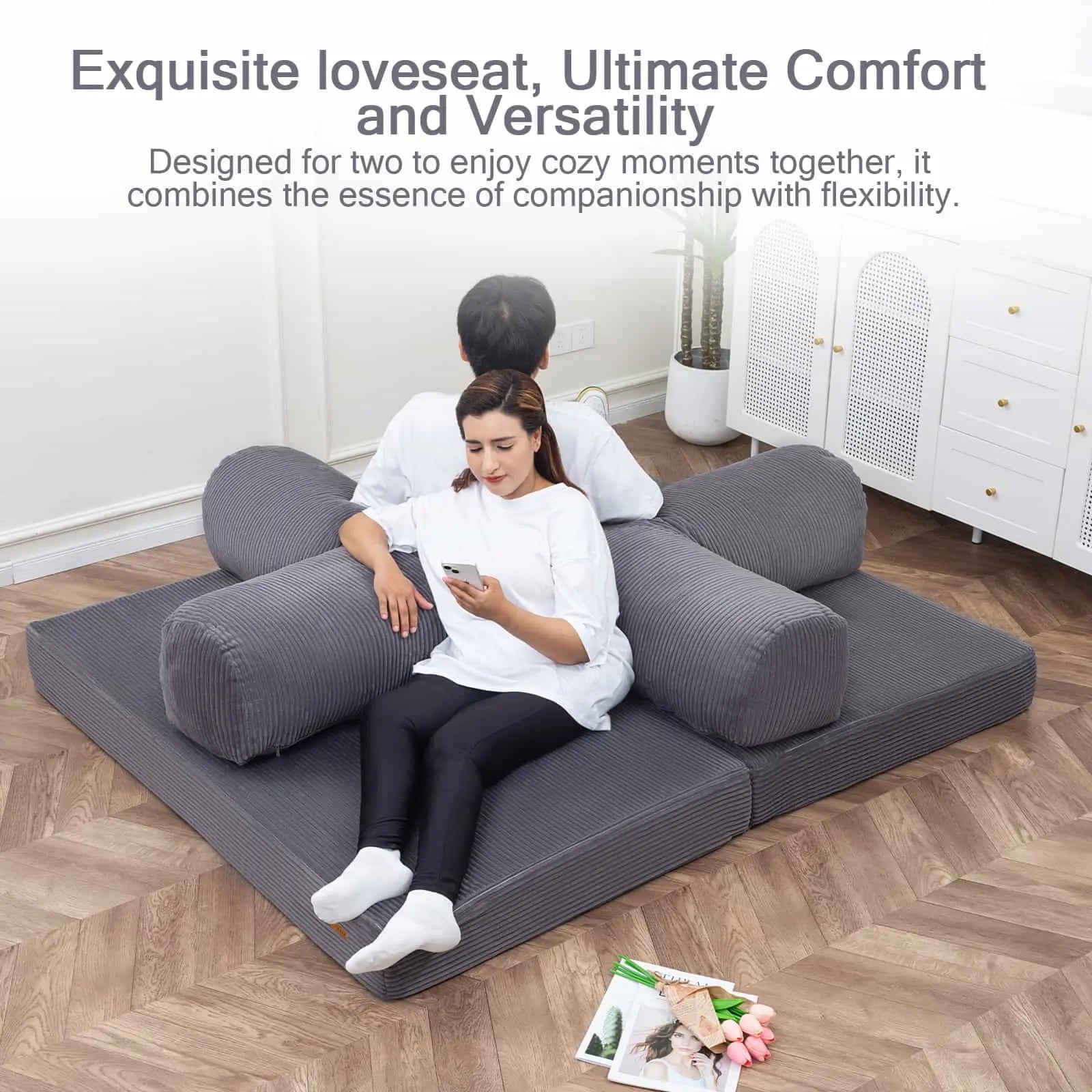 The COMAX Folding Sofa Bed with Armrests can be easily transformed into a double loveseat.
