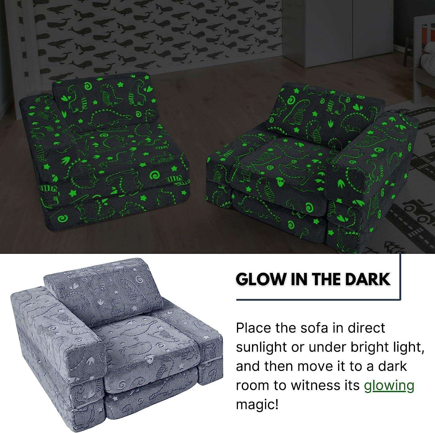Glowing dinosaur kids play couch glow in the dark effect