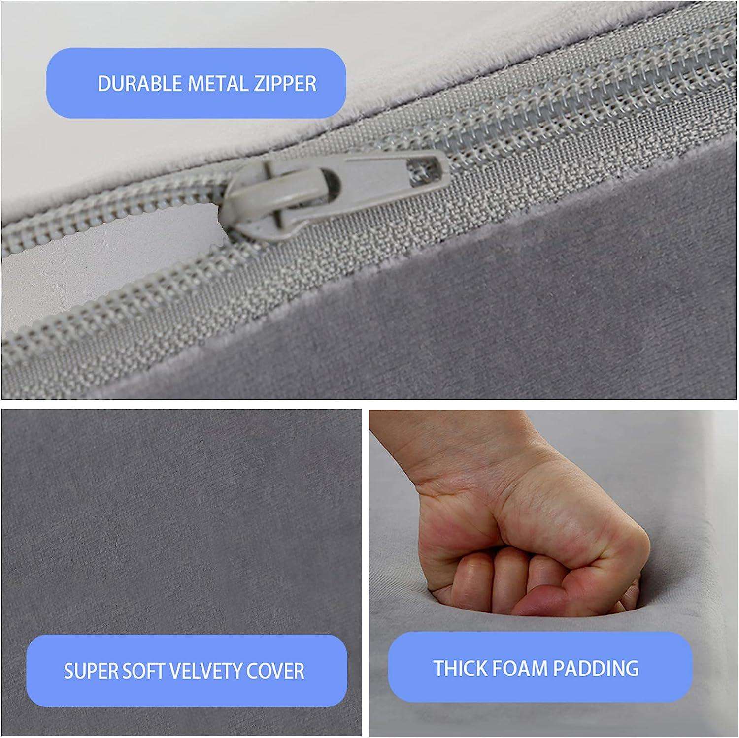 Fabric, zipper and foam details of Soild grey kids play couch