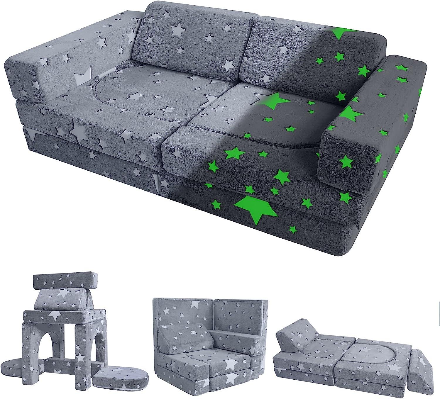 Kids play couch with glowing star fabric 10 piece set