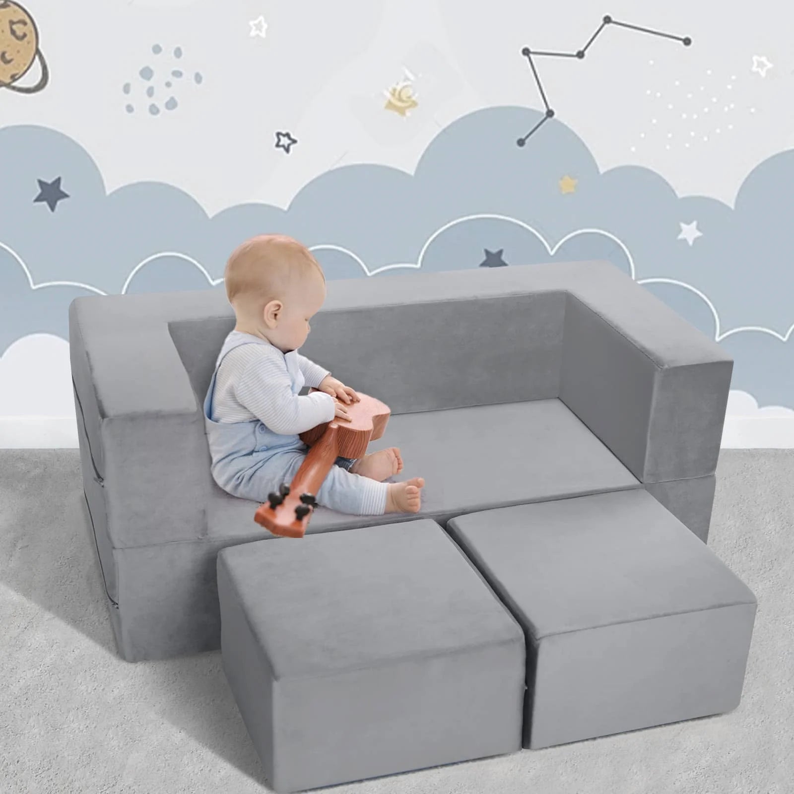 Convertible Kids Modular Couch-Grey Composition Sofa