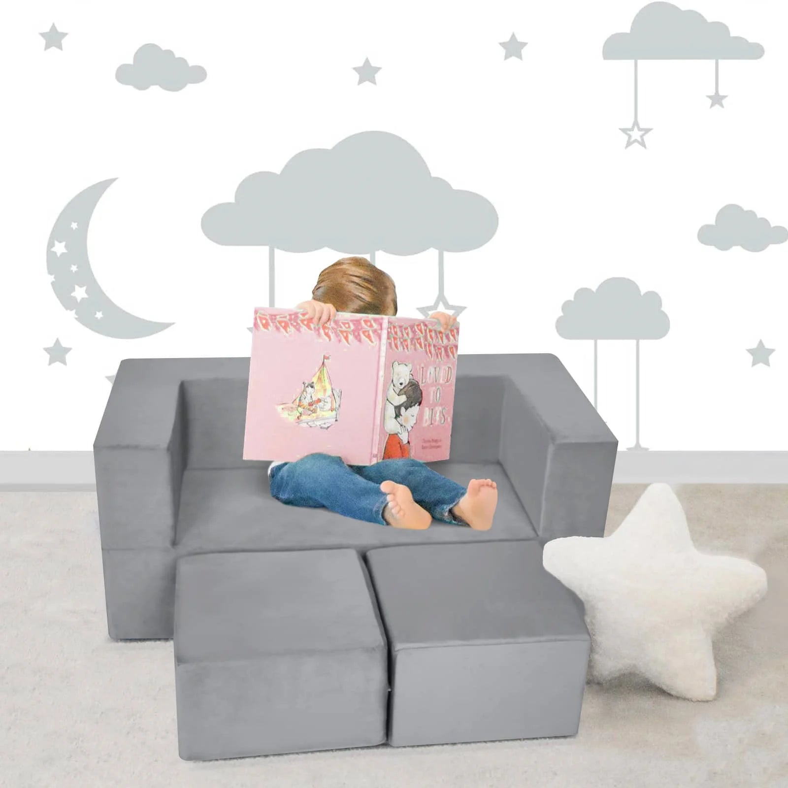 The premium foam of the Convertible Kids Modular Couch-Grey provides excellent support.