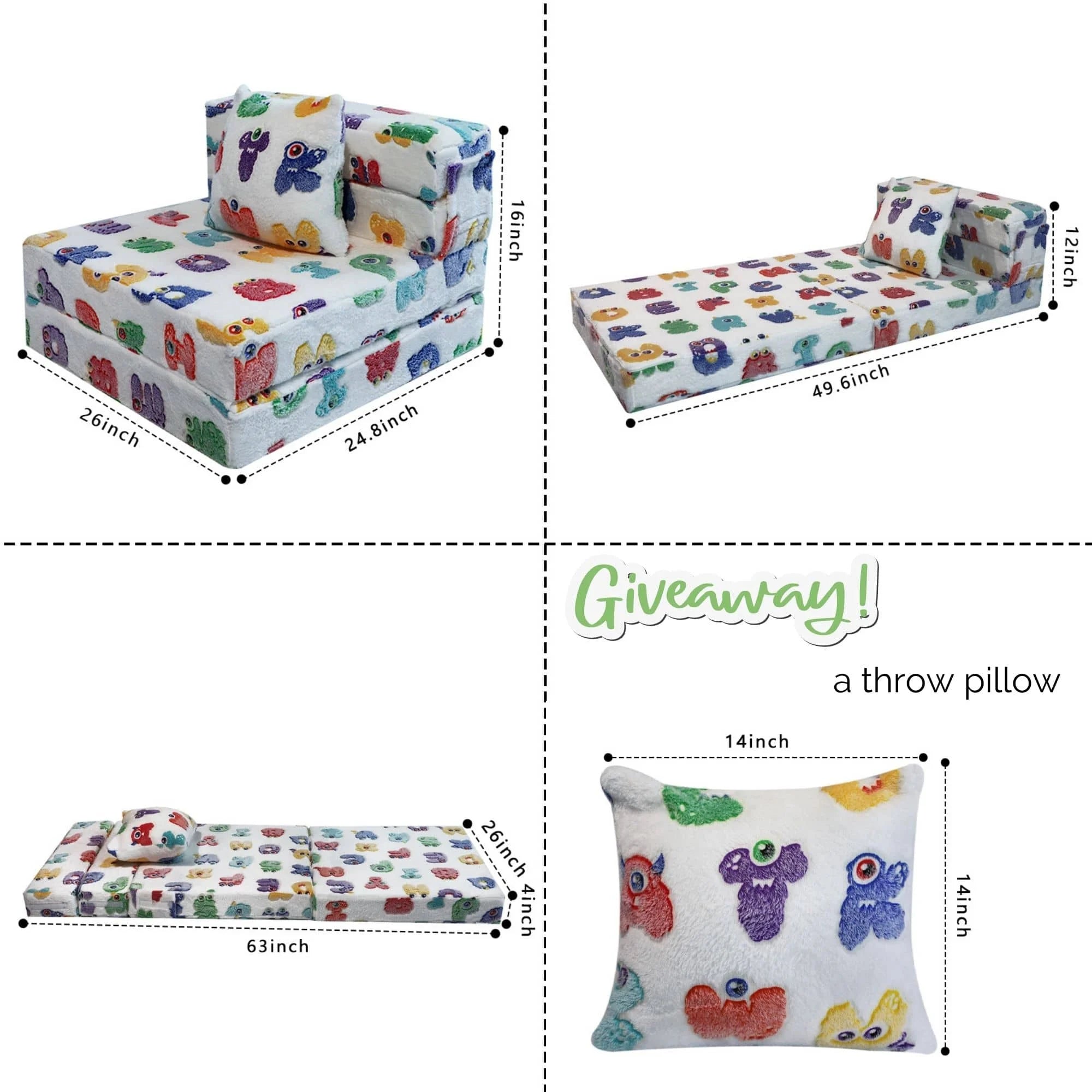 Alphabet Convertible Kids Foldable Floor Mattress Size:63"D x 26"W x 4"H