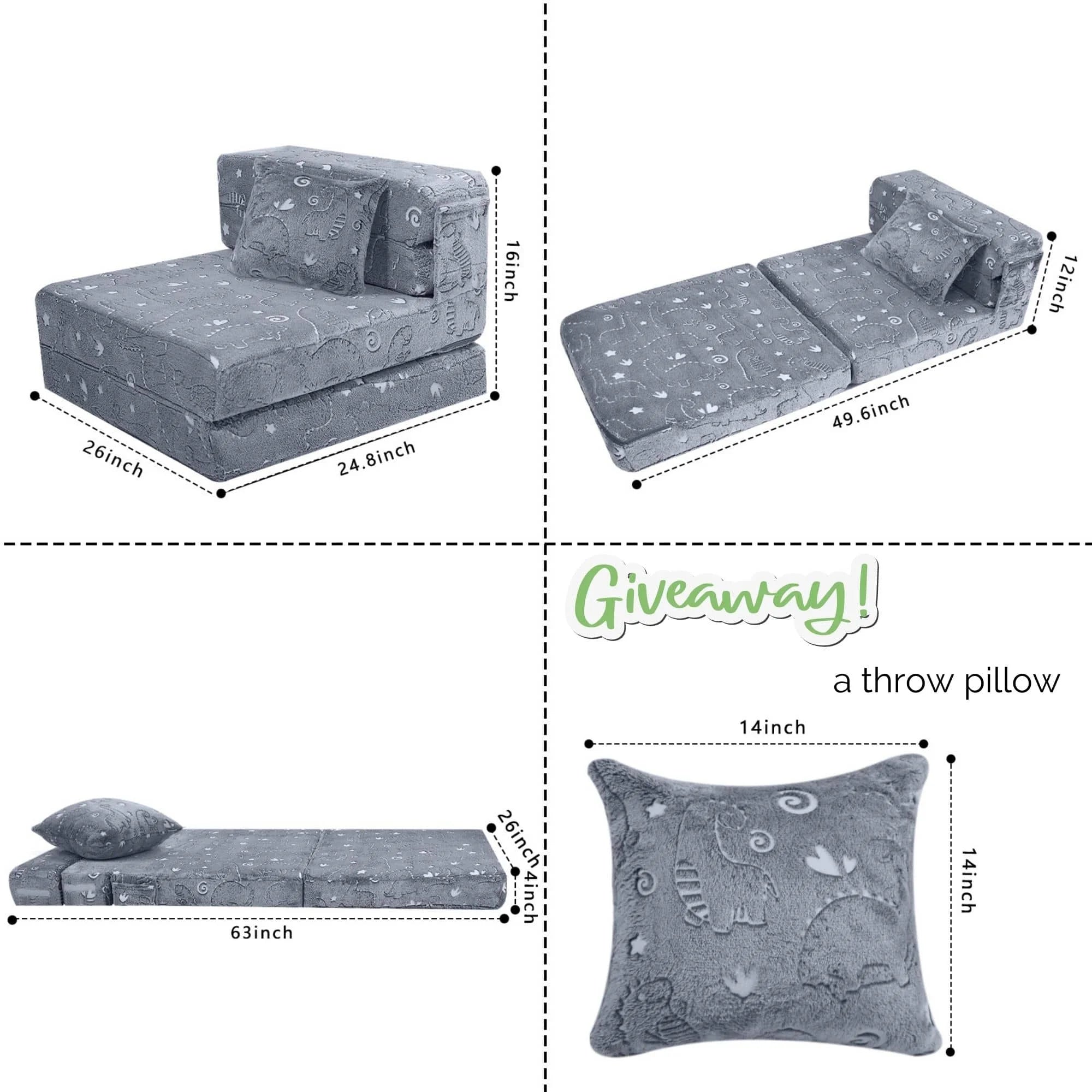 Dinosaur Convertible Kids Foldable Floor Mattress Size:63"D x 26"W x 4"H