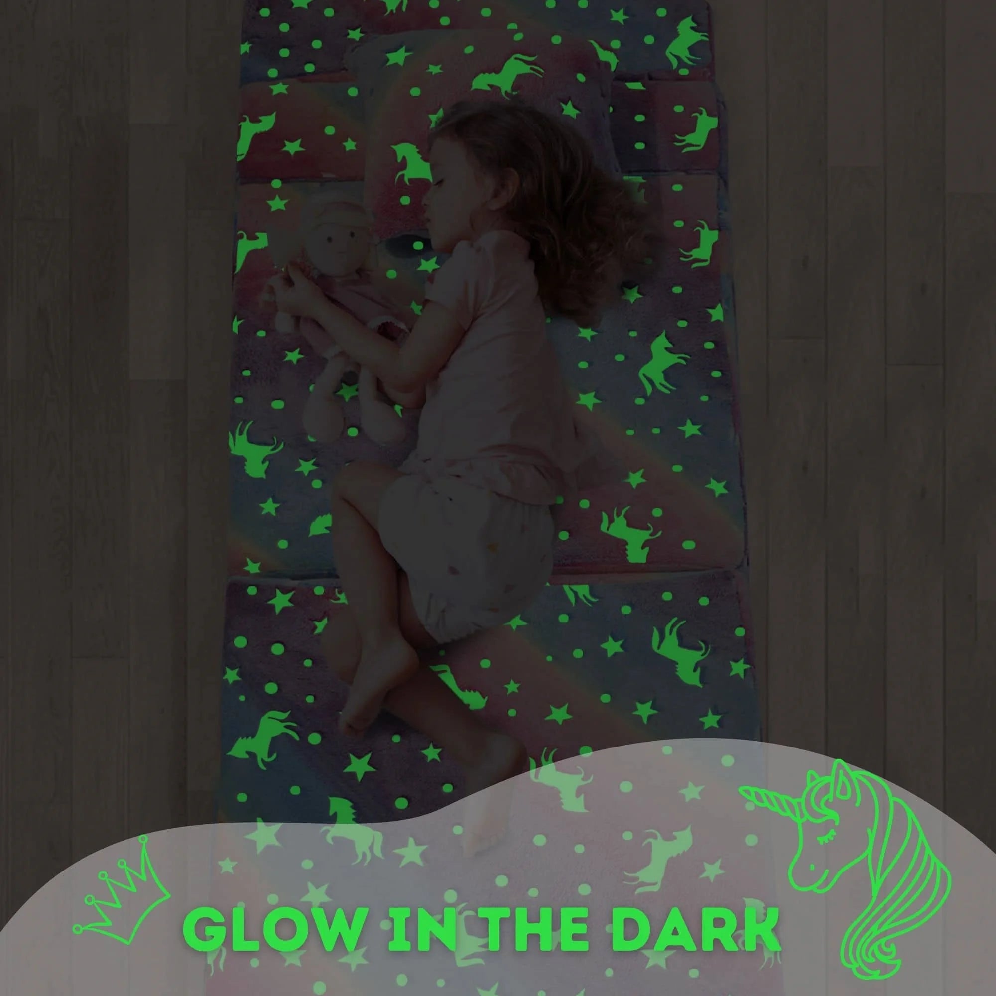 Rainbow Convertible Kids Foldable Floor MattressIGlowsofa  Glow Effect