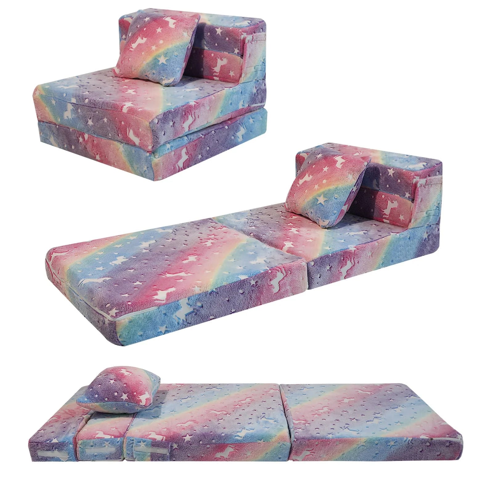 Rainbow Convertible Kids Foldable Floor MattressIGlowsofa