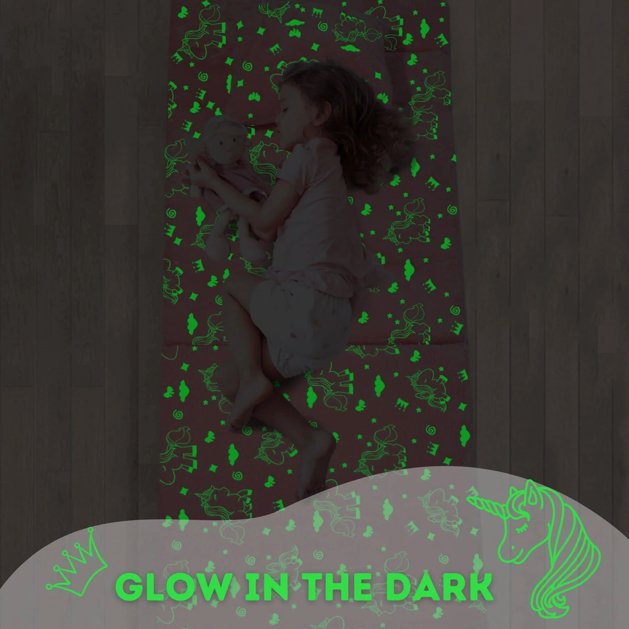 Unicorn Convertible Kids Foldable Floor MattressIGlowsofa  Glow Effect