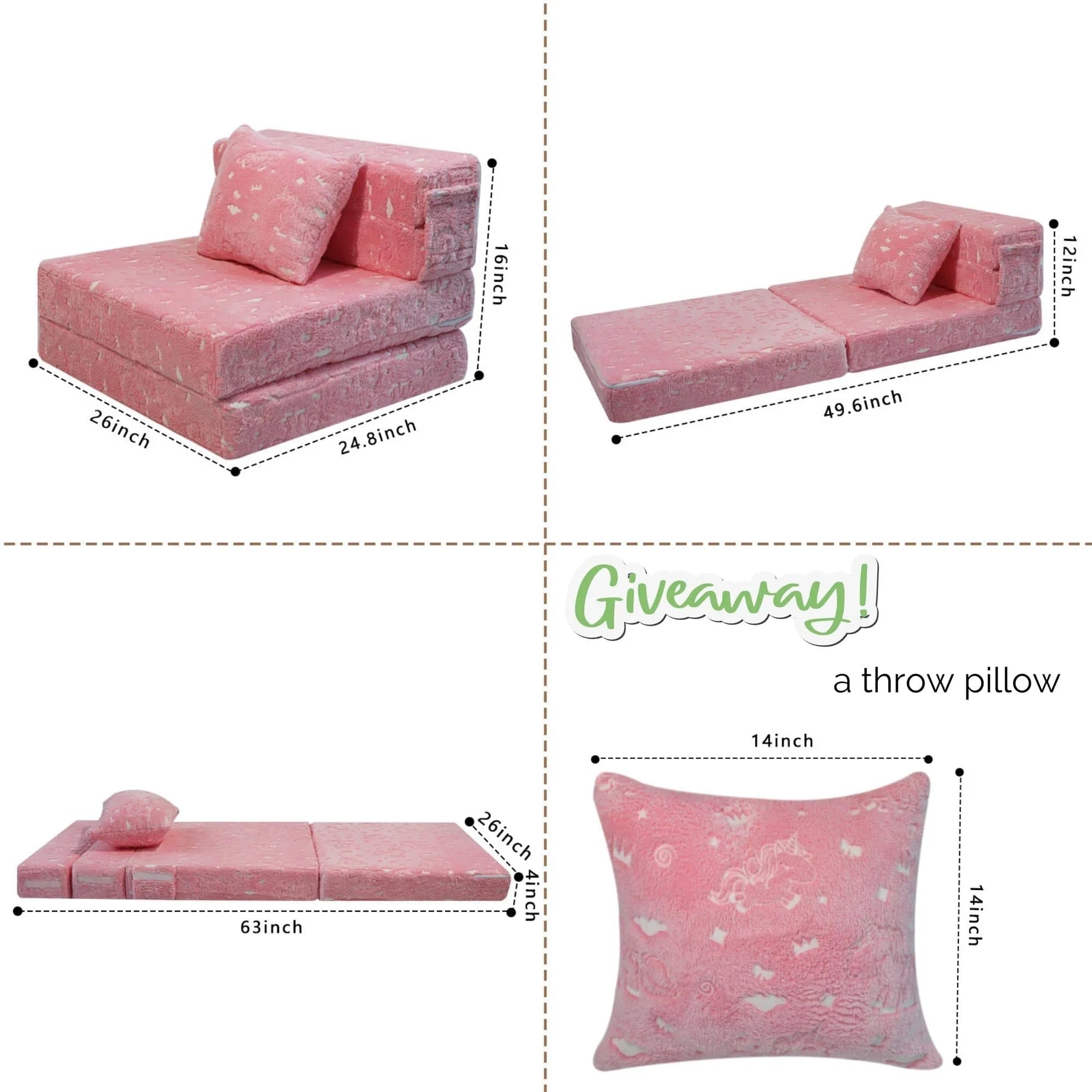 Unicorn Convertible Kids Foldable Floor Mattress Size:63"D x 26"W x 4"H