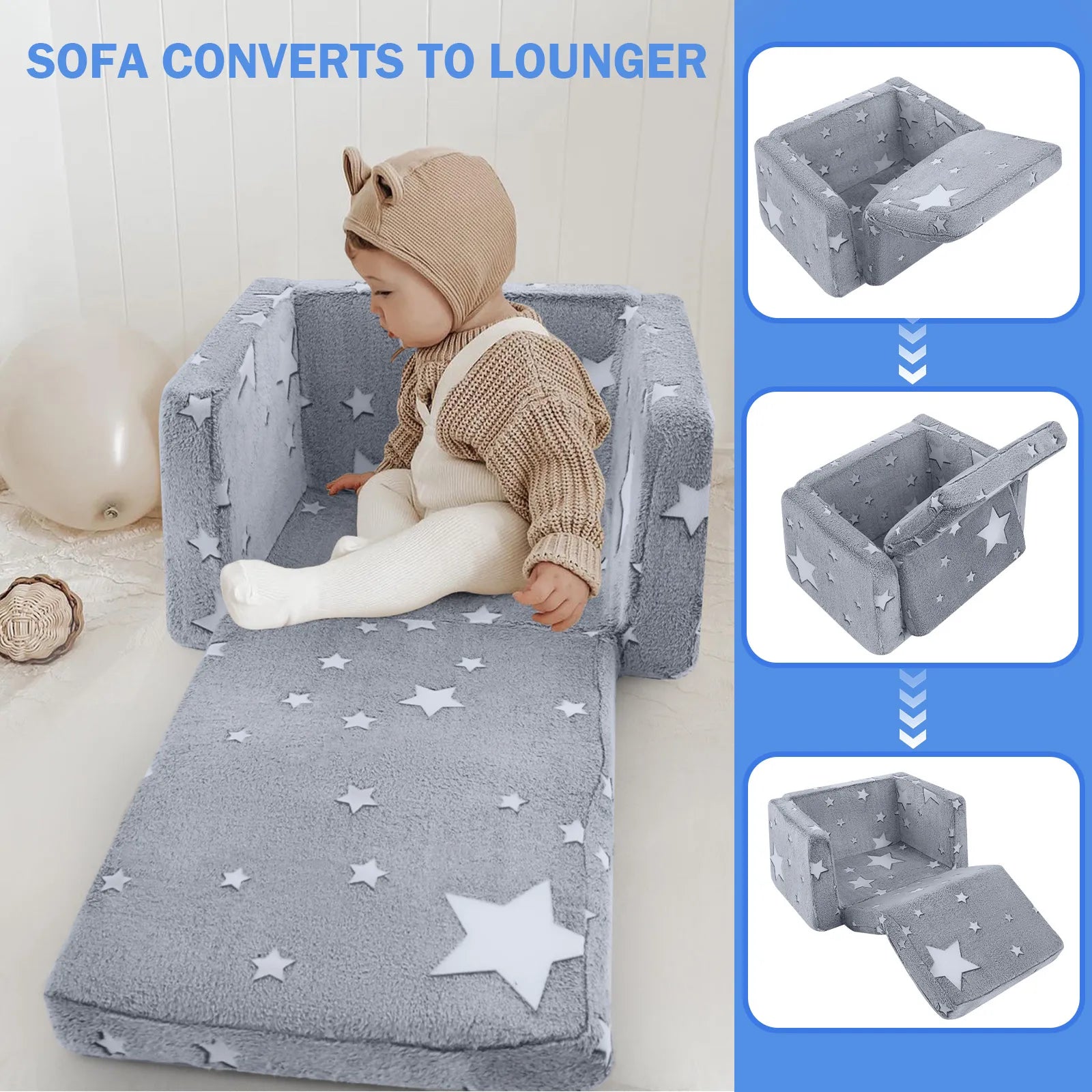 Glowsofa's Glowing Star Children's Fold Out Sofa Expanded Status