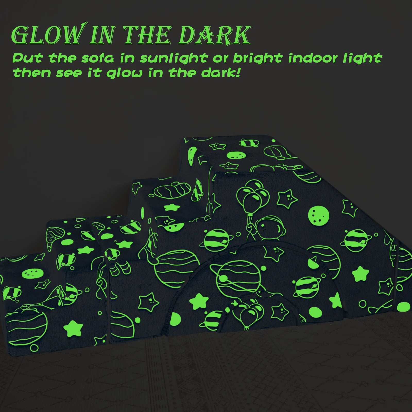 Glowsofa's Space Astronaut Climbing Kids Play Couch glow in the dark effect