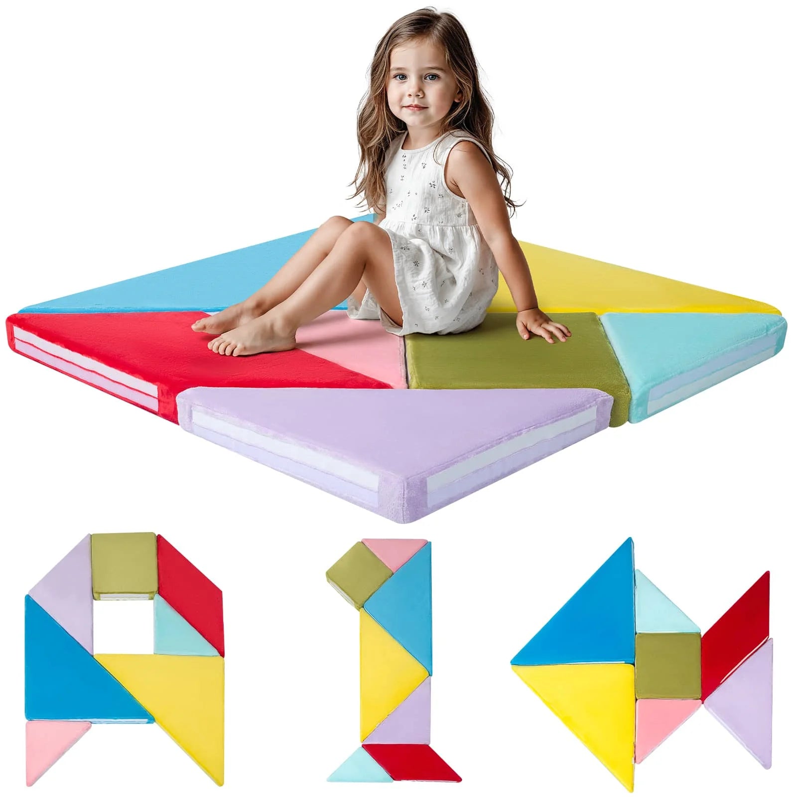 Colorful Tangram Puzzle Kids Play Couch|Glowsofa