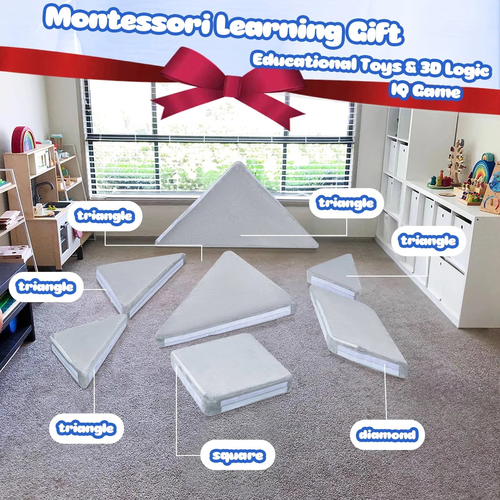 Tangram Puzzle Kids Play Couch Grey Version