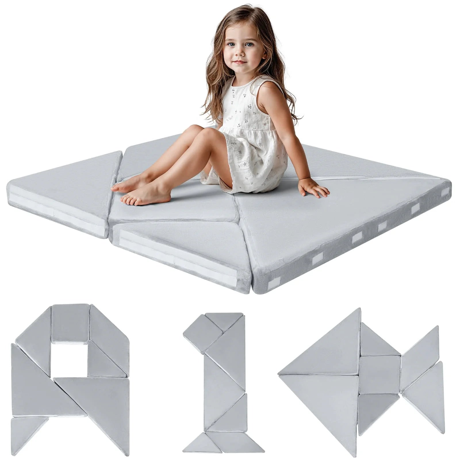 Grey Tangram Puzzle Kids Play Couch|Glowsofa