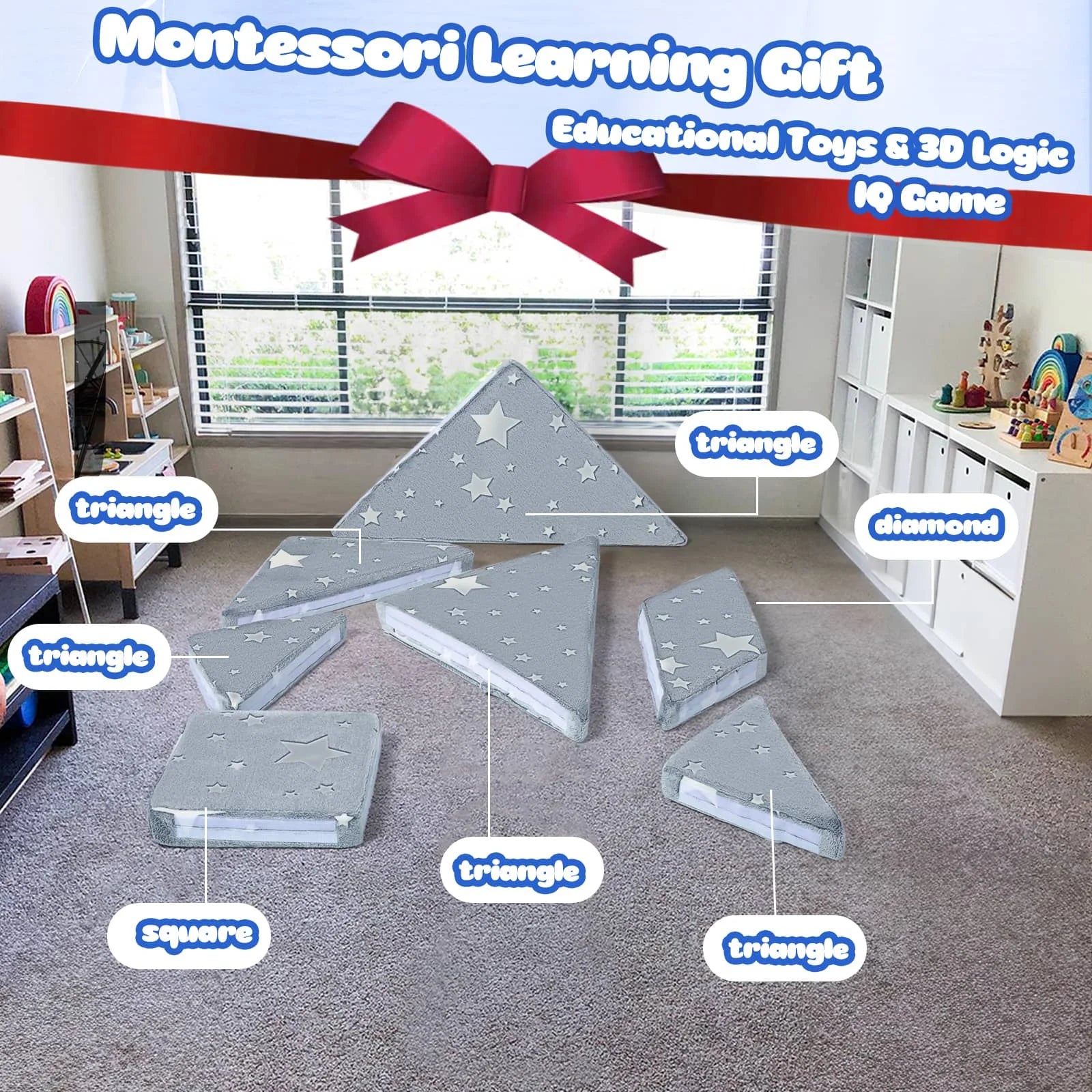 Tangram Puzzle Kids Play Couch Grey Star Version