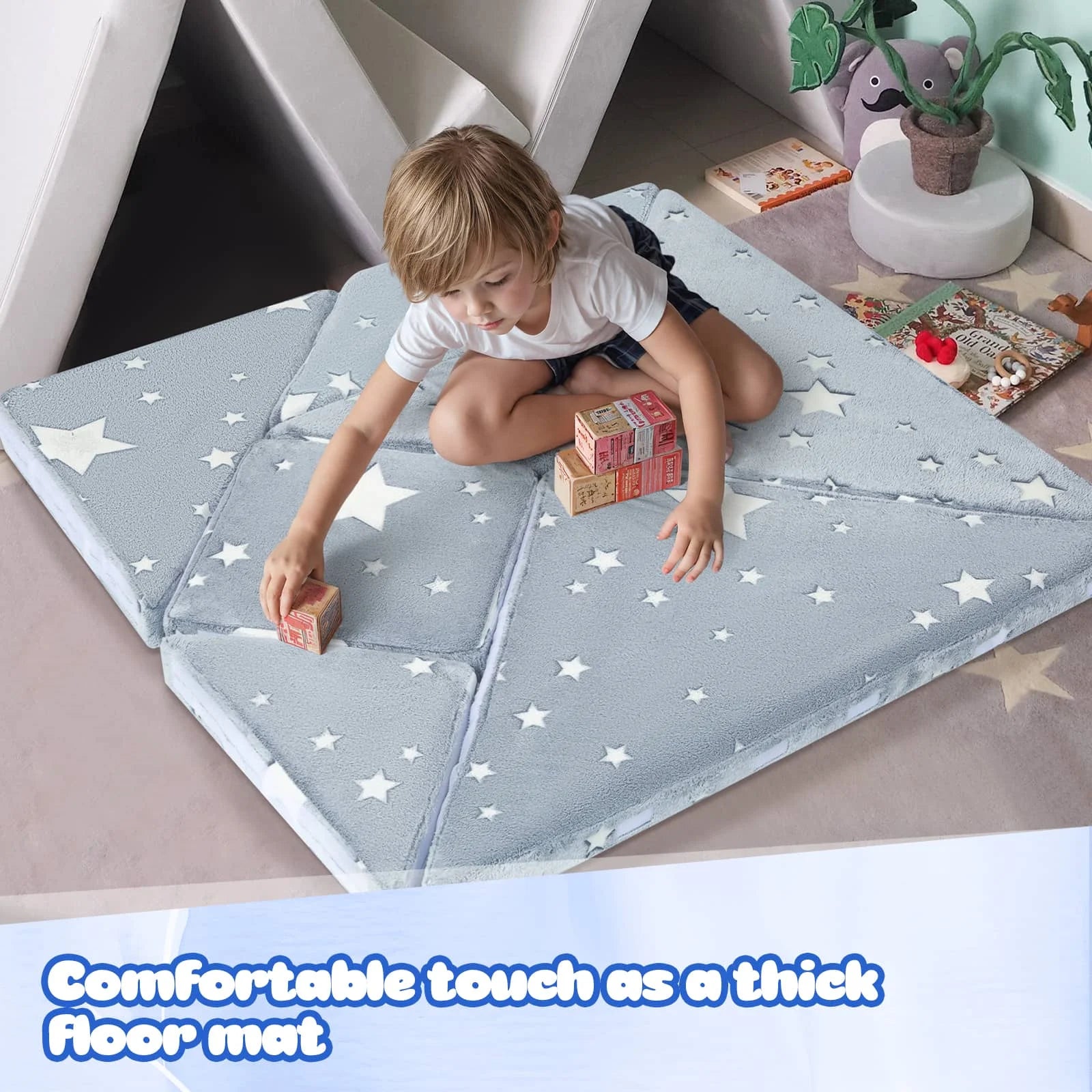 Grey Star Tangram Puzzle Kids Play Couch Soft Fabrics