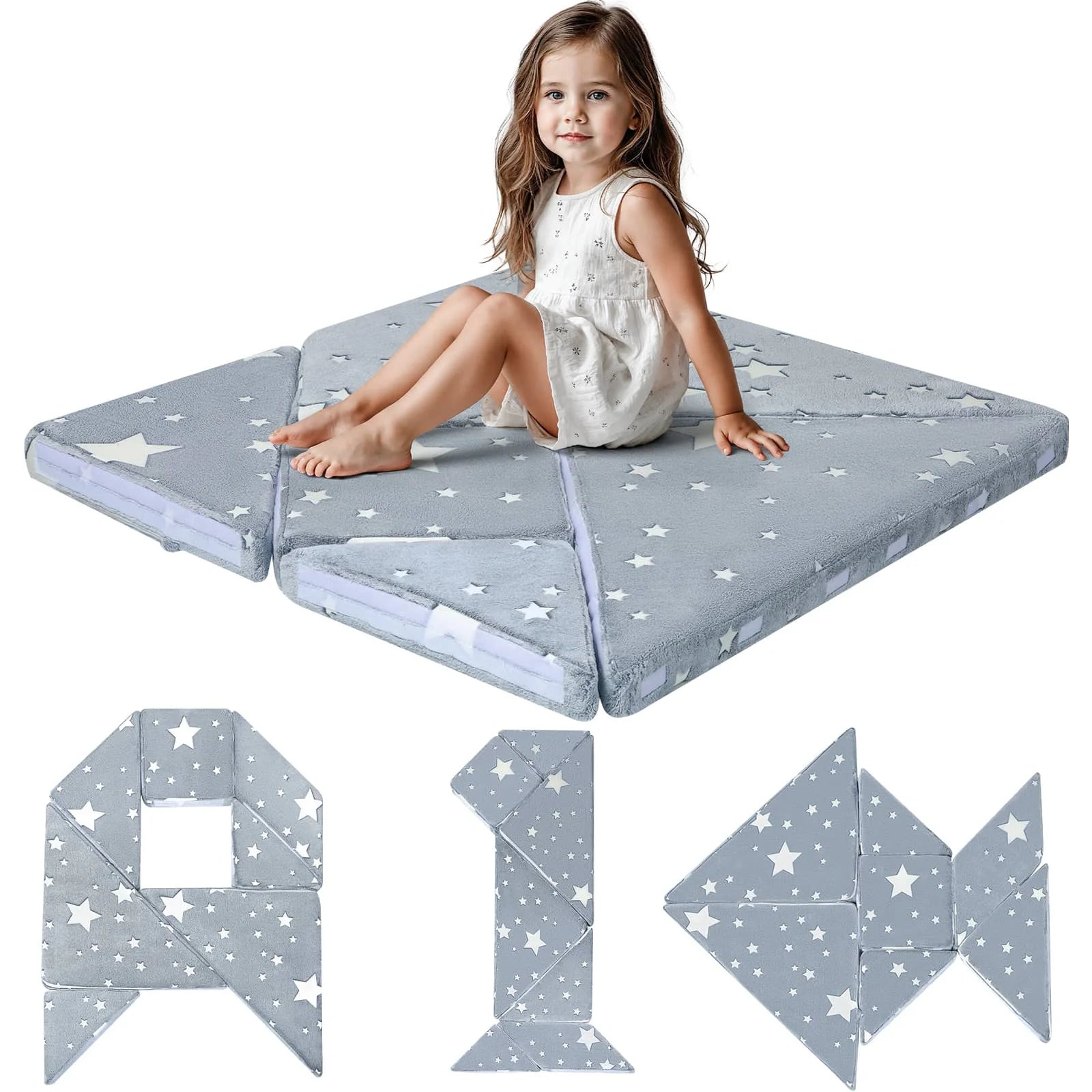 Grey Star Tangram Puzzle Kids Play Couch|Glowsofa
