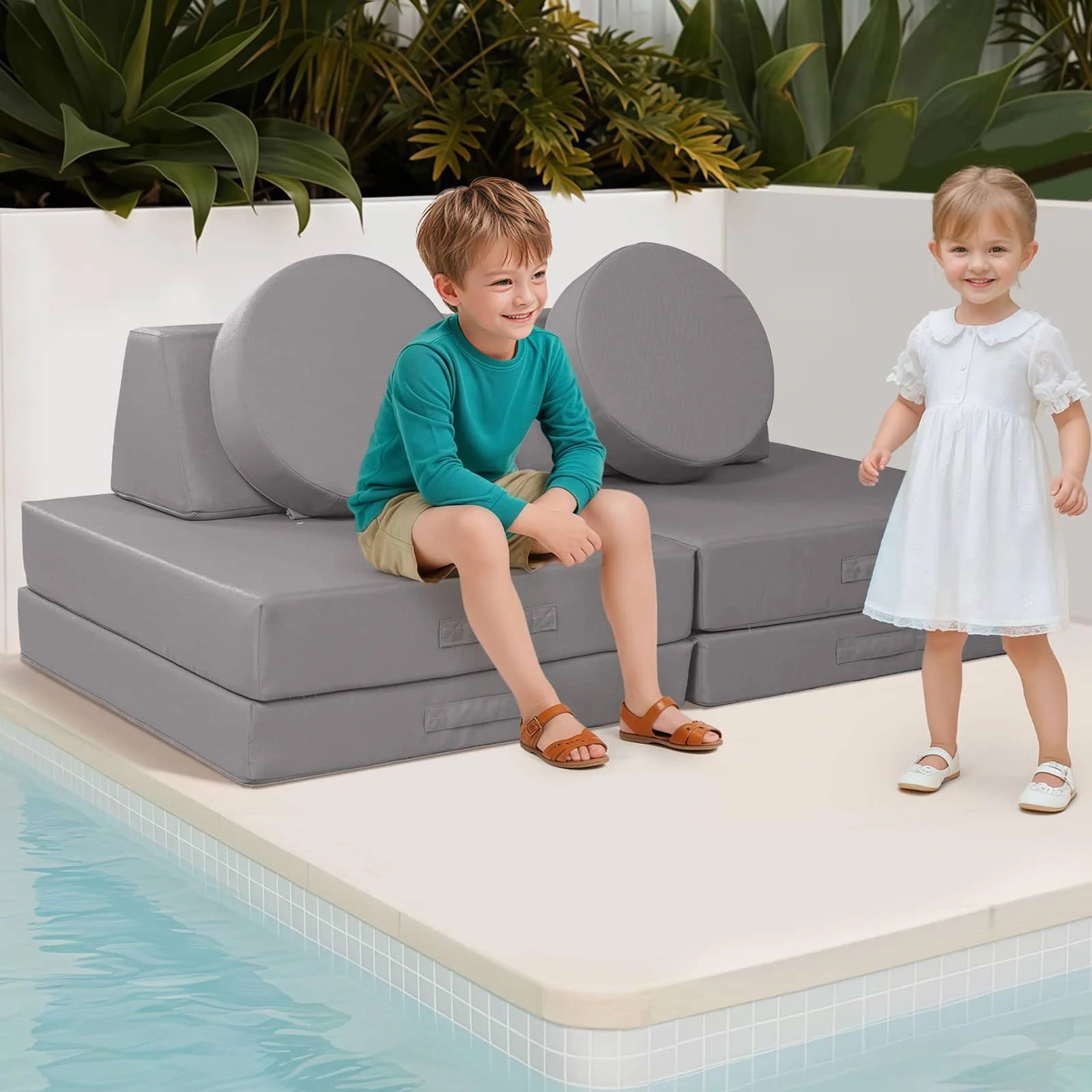 Grey Kids Play Couch-Outdoor Sofas by the pool!