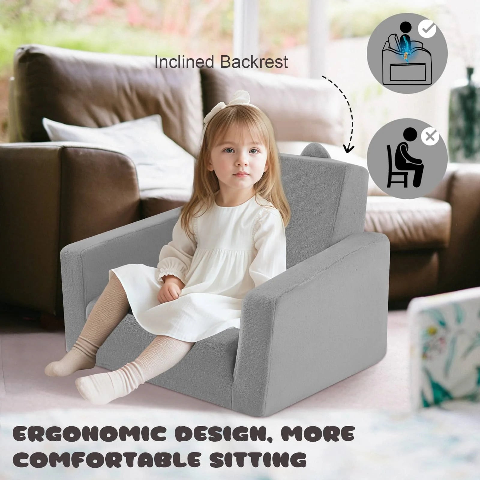 Children's fold out sofa-Grey for a more comfortable experience