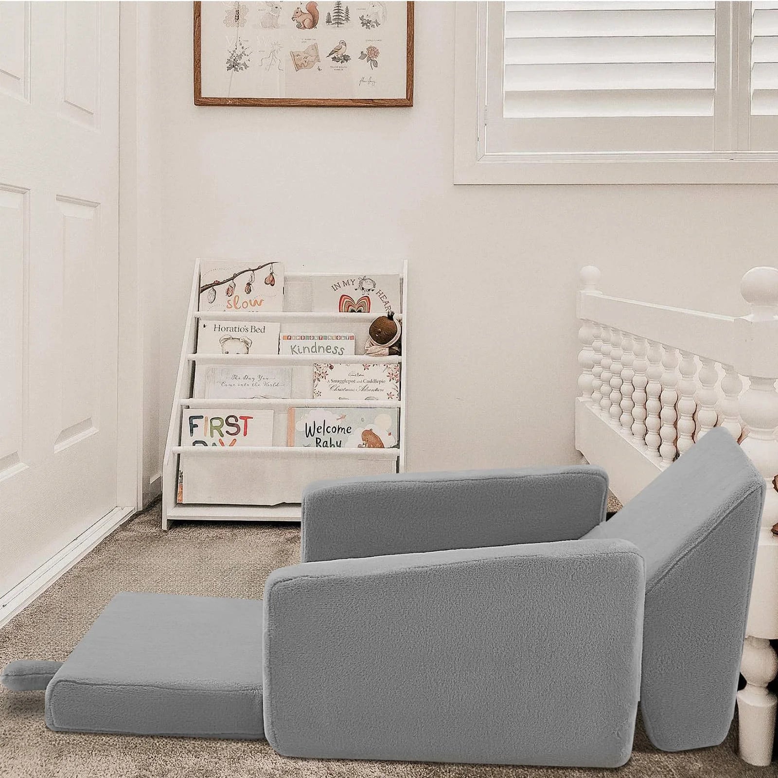 Children's fold out sofa-Grey unfolded condition