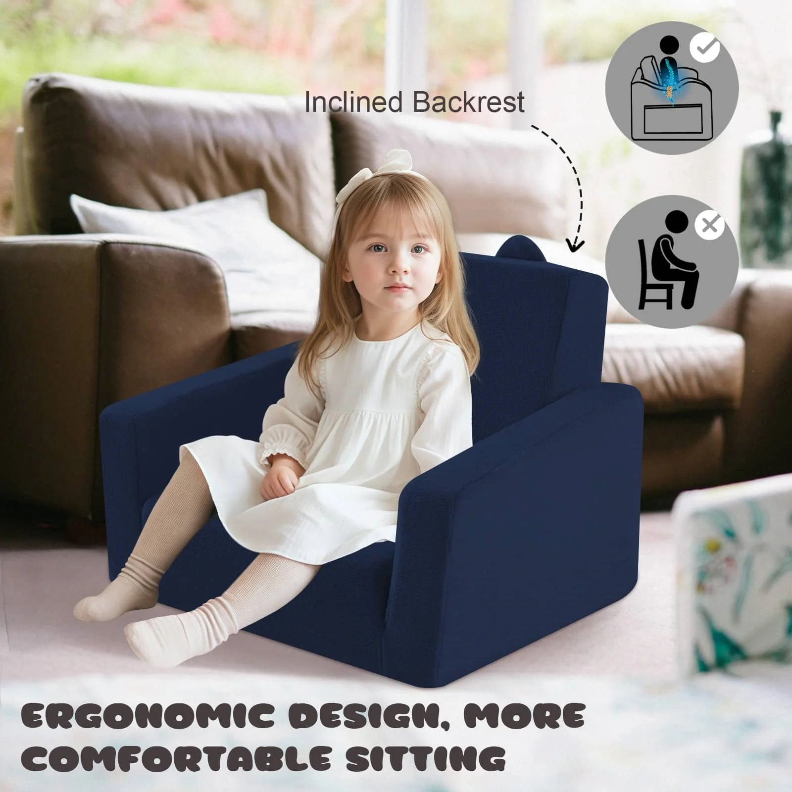 Children's fold out sofa-Navy for a more comfortable experience