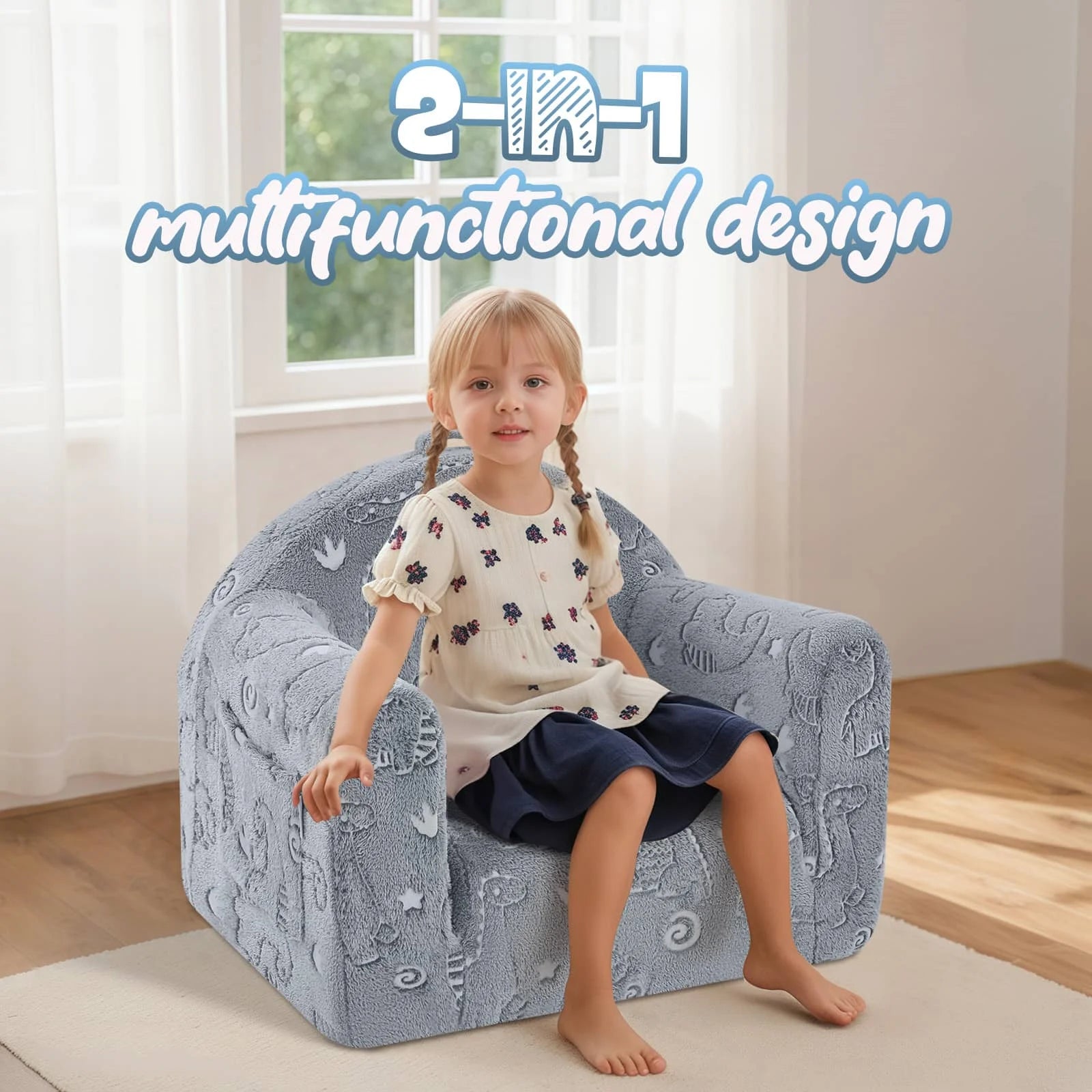 Glowsofa Kids Fold Out Couch-dino 2-in-1 Designs