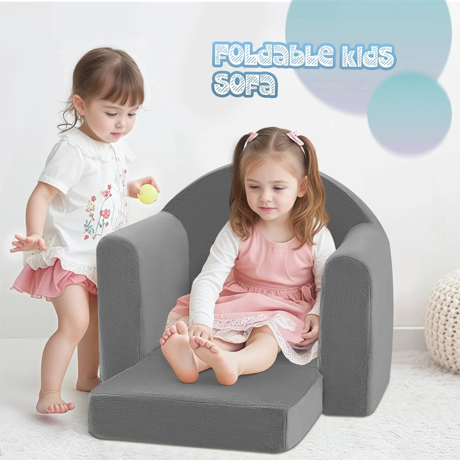 The Glowsofa Kids Fold Out Couch-Grey converts to a kids sofa bed!